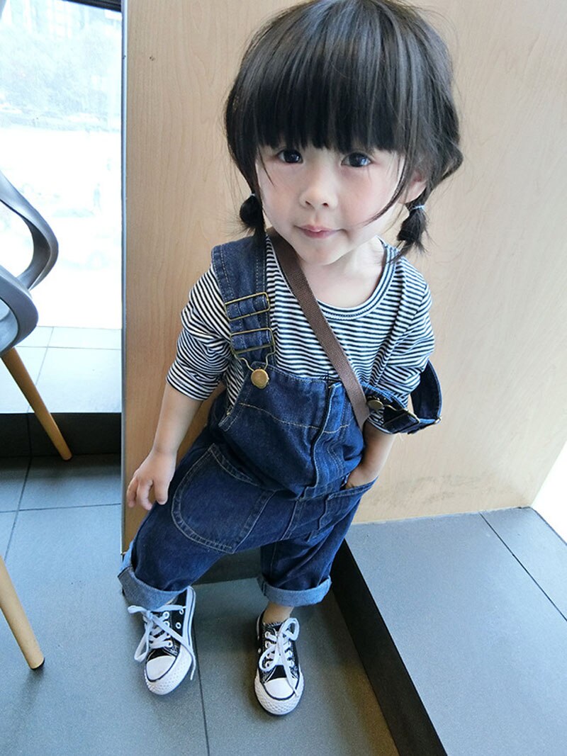 Children Solid Jean Overalls For Girls Spring Fall Kids Denim Suspender Pants Loose Boys Overalls Baby Clothing for 2 3 4 5 6 7