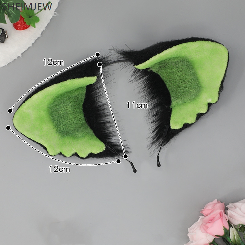 Tocado de felpa de Anime, accesorios para el cabello, bonito tocado verde con orejas de gato negro, diadema peluda de Lolita, disfraz de juego de rol, diadema, accesorio