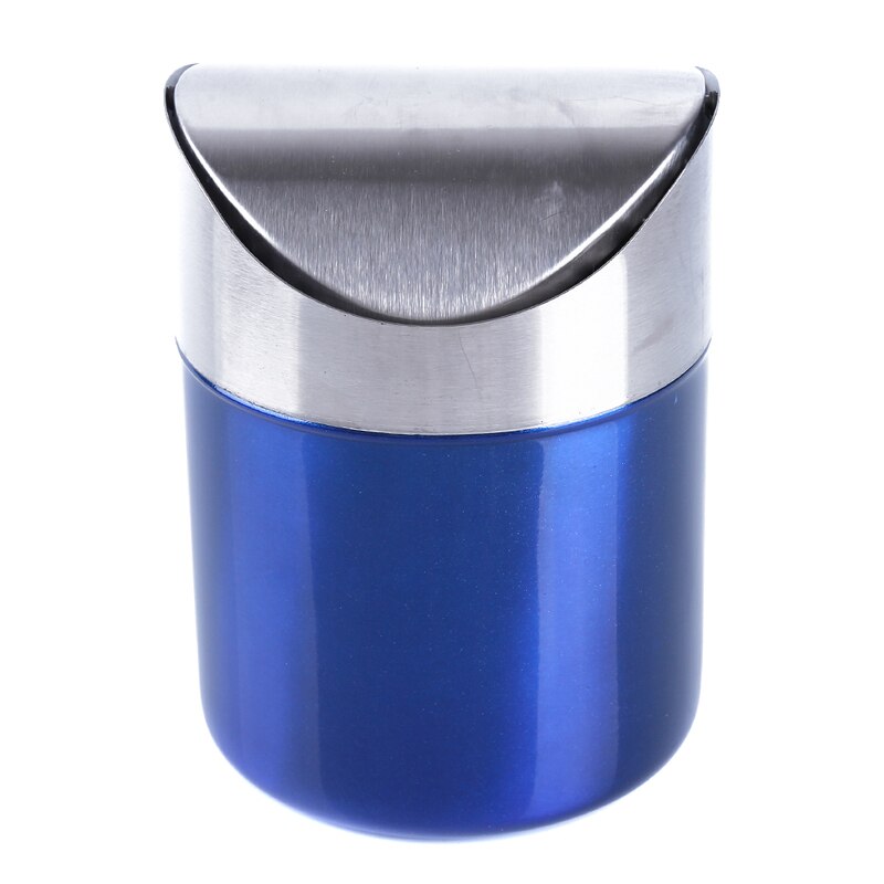 4 Colors Stainless Steel Mini Car Rubbish Bin Detachable Rolling Cover Dust Trash Bin Desktop Trash Bin Home Office Trash Can