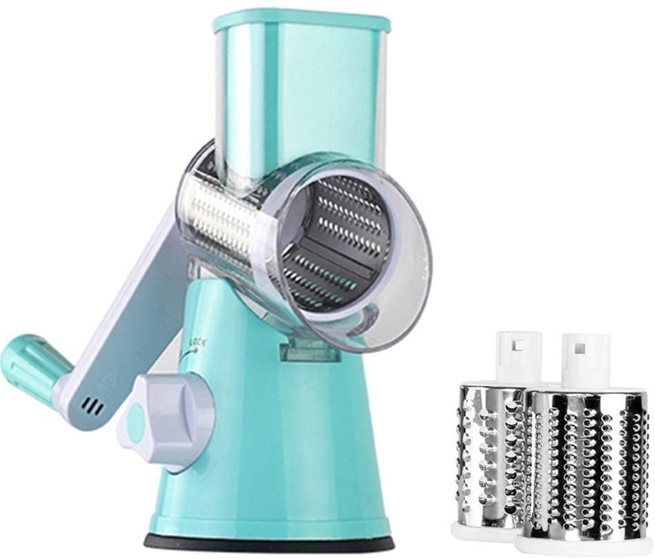 Mandoline Slicer Groentensnijder Chopper Kaasrasp Handleiding Roterende Ronde Drum Roestvrijstalen Messen: blue