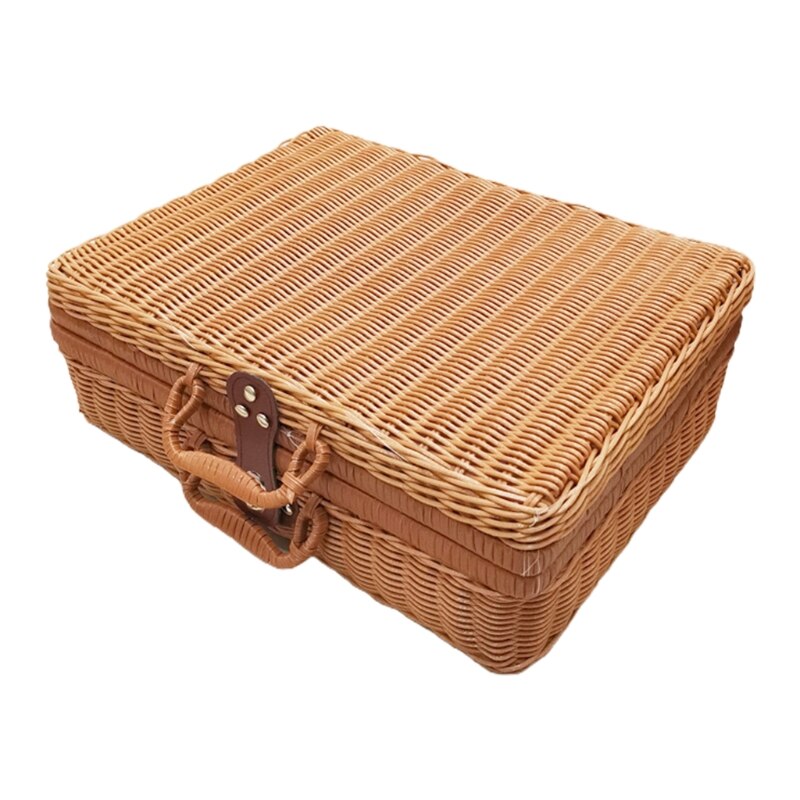 Rattan draussen Picknick Korb Lagerung Koffer Land Stil Korb mit Doppel Griff Lebensmittel Obst Lagerung Korb