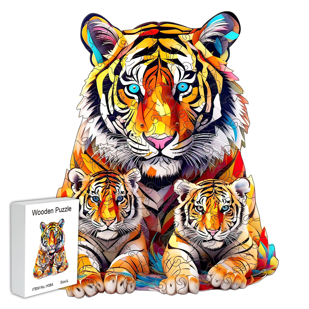 Wooden jigsaw Tiger Box Beautiful for Thanksgiving Irregular shaped animal jigsaw Christmas for adult stress reli: WHITE