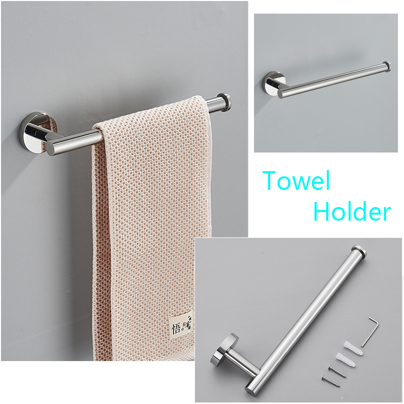 Badkamer Hardware Set Ronde Handdoek Bar Toiletpapier Houder Handdoek Ring Robe Haak Rvs Opknoping Rack Diy, Chroom/Zwart