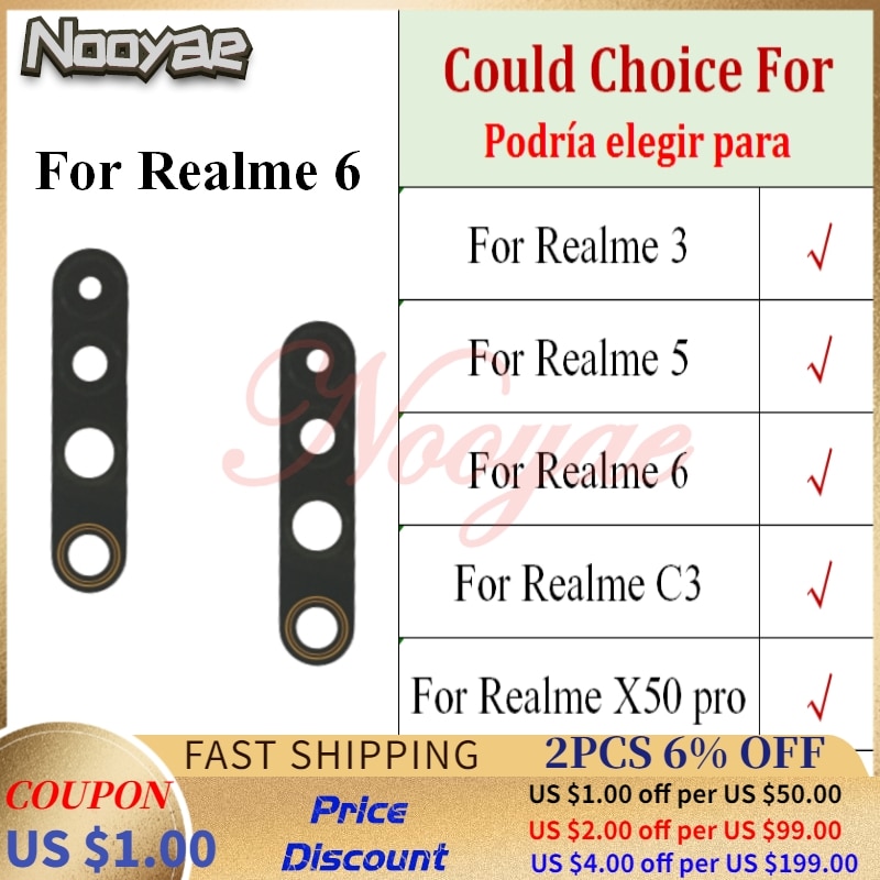Lente negra de cristal para cámara trasera grande, última novedad, para Realme 3 5 6 C3 X50 6pro pro C11