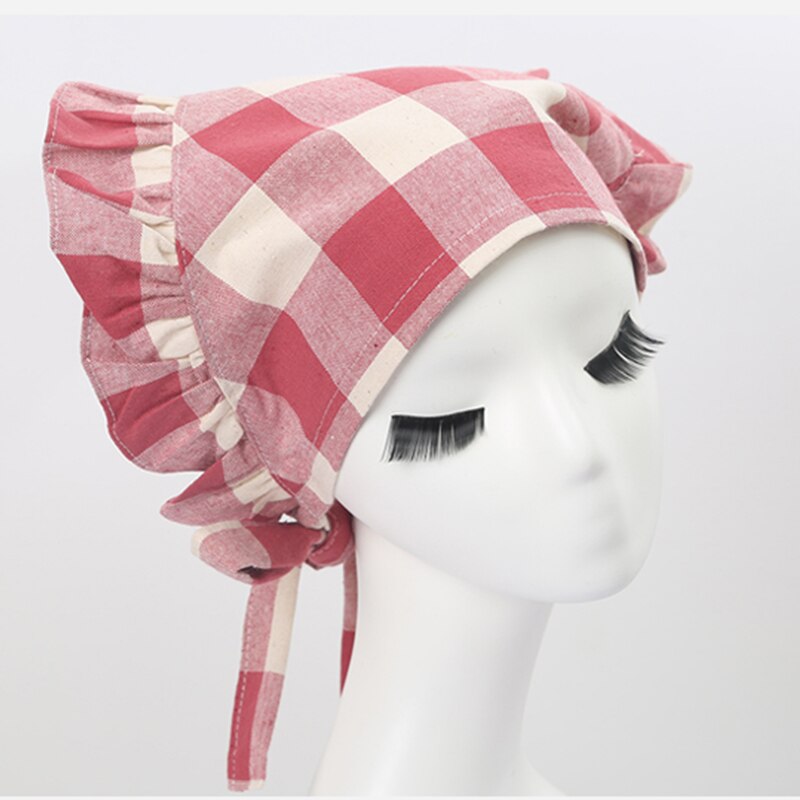 Gorros de cocina para Catering, cafetería, panadería, para cocinar trabajando en restaurante, gorro de Chef, camarera de Hotel, pastelería, gorra de cuadros ajustable: red2