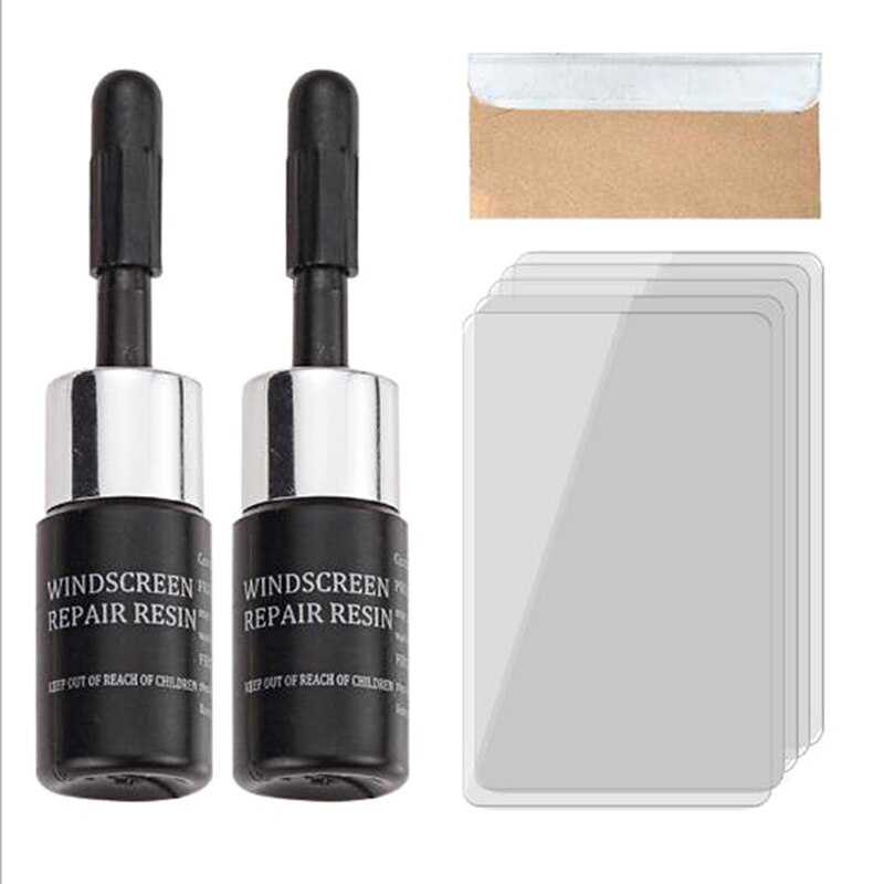 2Pcs Voorruit Reparatie Kit Auto Voorruit Reparatie Hars Kit Diy Auto Glas Crack Herstellen Tool Autoruit Curing Lijm: Black