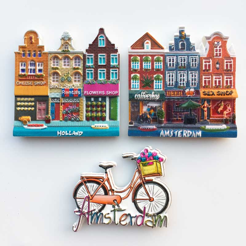 Babelemi Nederland Toeristische Souvenirs Koelkast Magneten Amsterdam Sexy Winkel Kleurrijke Huis Bike Koelkast Magnetische Stickers