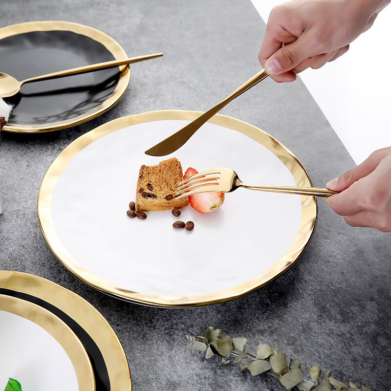 Europeisk servise sett med svart og gull servise tallerkesett kjøkkenutstyr kjøkkenartikler porselen plate 8 tommer  / 10 tommer