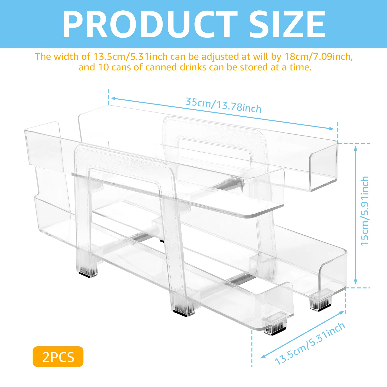 2Pcs Soda Can Organizer 2 Tiers Beverage Dispenser Rack Width Refrigerator Freezer Organizers Can Dispenser Kitchen Accessories