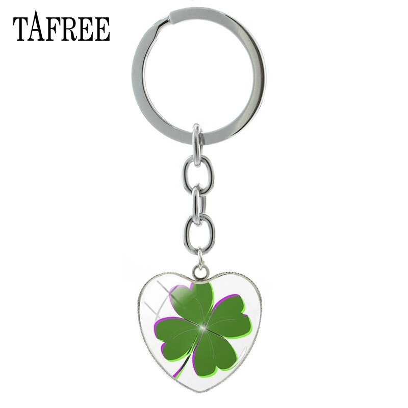 TAFREE Lucky Clover Hart Vorm Sleutelhanger Vlinder Sleutelhanger klavertje Vier Populaire Cabochon Sieraden Voor QF368: QF362