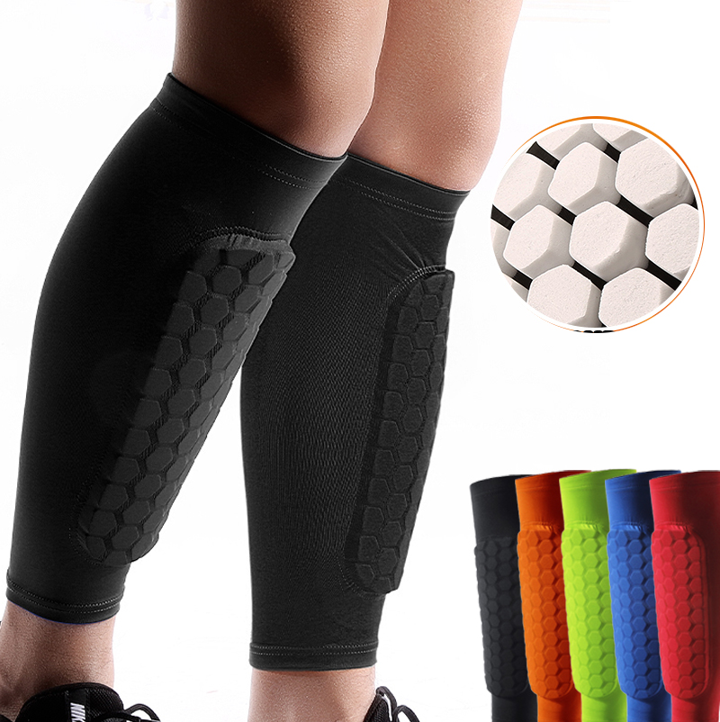 Protège-tibia de football avec mousse, manchon de compression de mollet, coussinets en accent d'abeille, legging de sport, équipement de football, 1PC