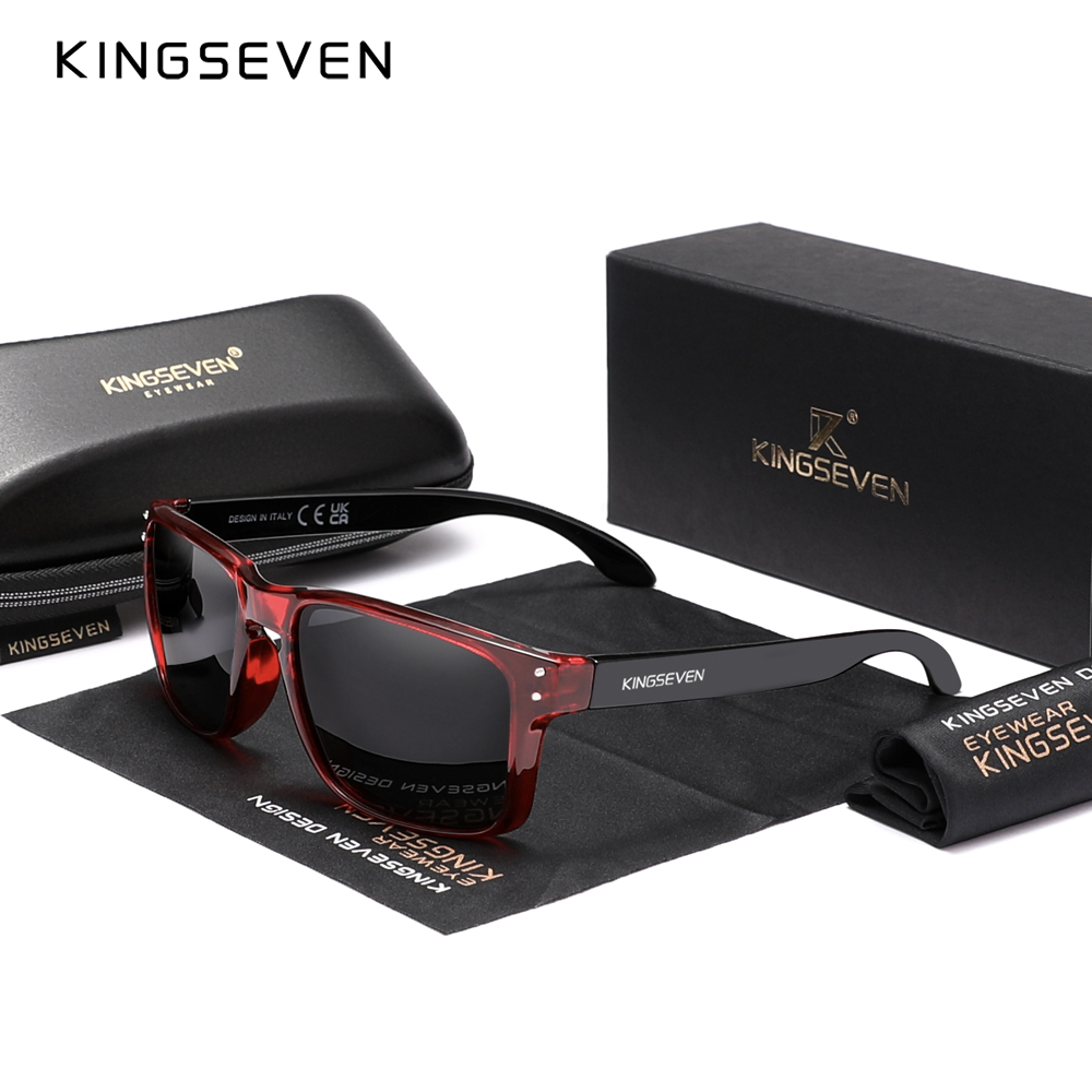 KINGSEVEN Retro TR90 Polarized Square Sunglasses Women Men Carbon Fiber Pattern Outdoor Sports Eyewear: Red
