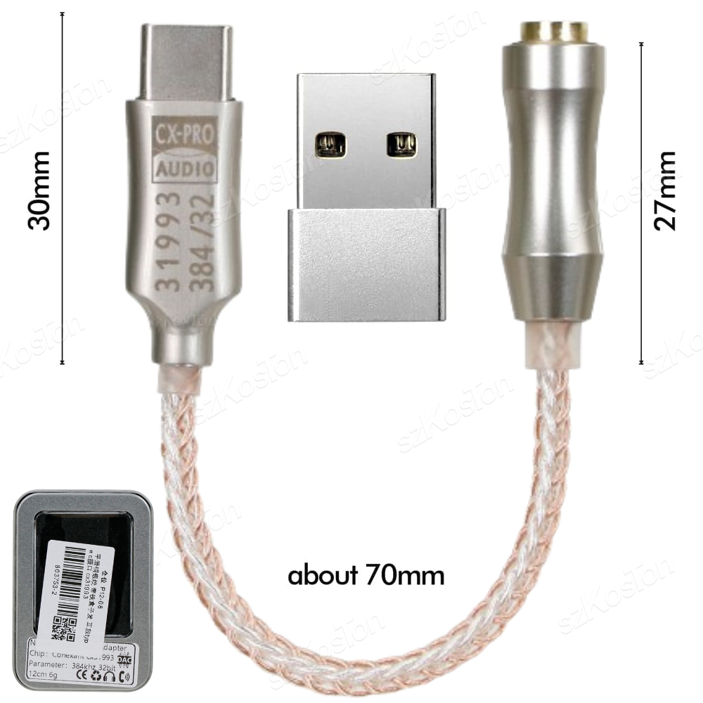 CX31993 HiFi USB Type C To 3.5mm Headphone Amplifier DAC Audio Decoder IEM AMP Mobile Phone Adapter Type-C Converter 32b/384kHz: Silver