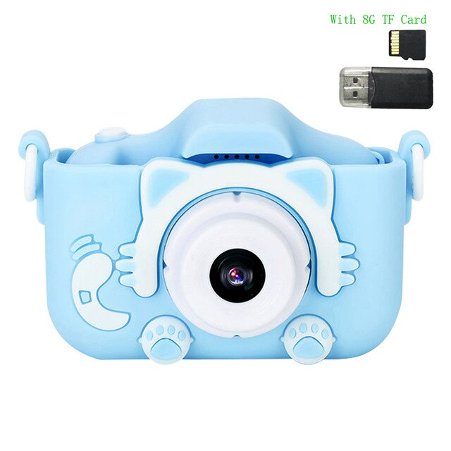 Mini Camera Kids Digital Camera Cartoon Toy HD Camera for Kids Educational Children's Camera Toys for Boy Girl Best: Blue Cat 8G Card
