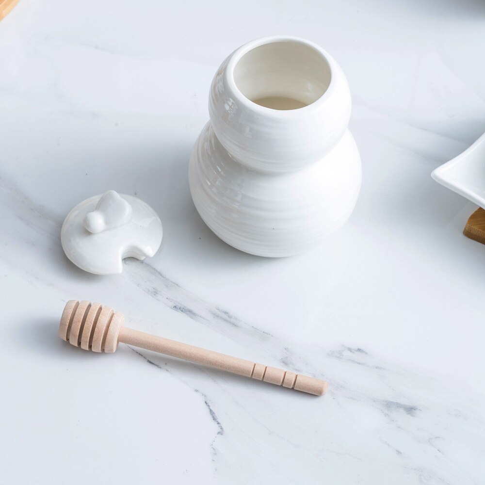 Tarro de miel de porcelana de abeja, con tapa y palillo de miel, 12oz, bote de cerámica de Color blanco para miel, olla para almacenar miel de abeja