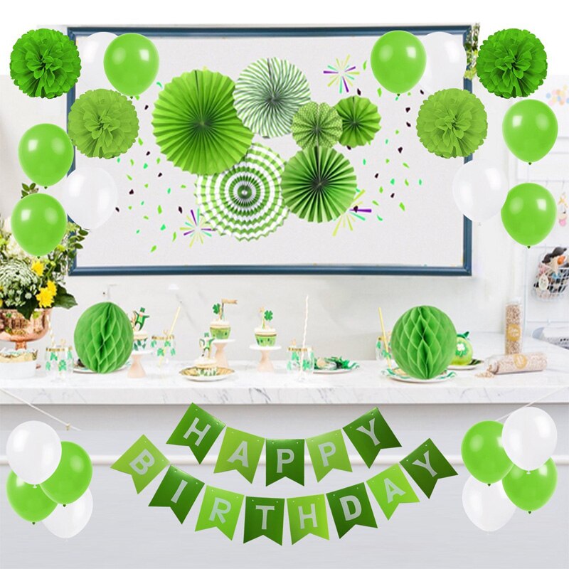 Bursdag baby shower bryllupsfest dekorasjon banner ballonger silkepapir pom-poms fans blomster dekor rosa grønn blå svart