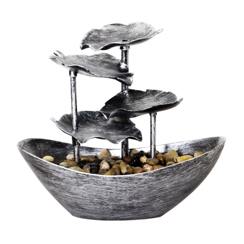 ! Relaxation Indoor Waterfall Fountain Tabletop Water Fountain LED Light For Home Office Room Desktop Decoration: Silver