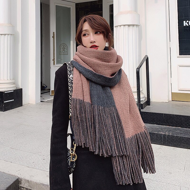 C.C Women’s Long Multicolored Cable Knit Shawl Wrap – Tassels, Soft Acrylic Scarf