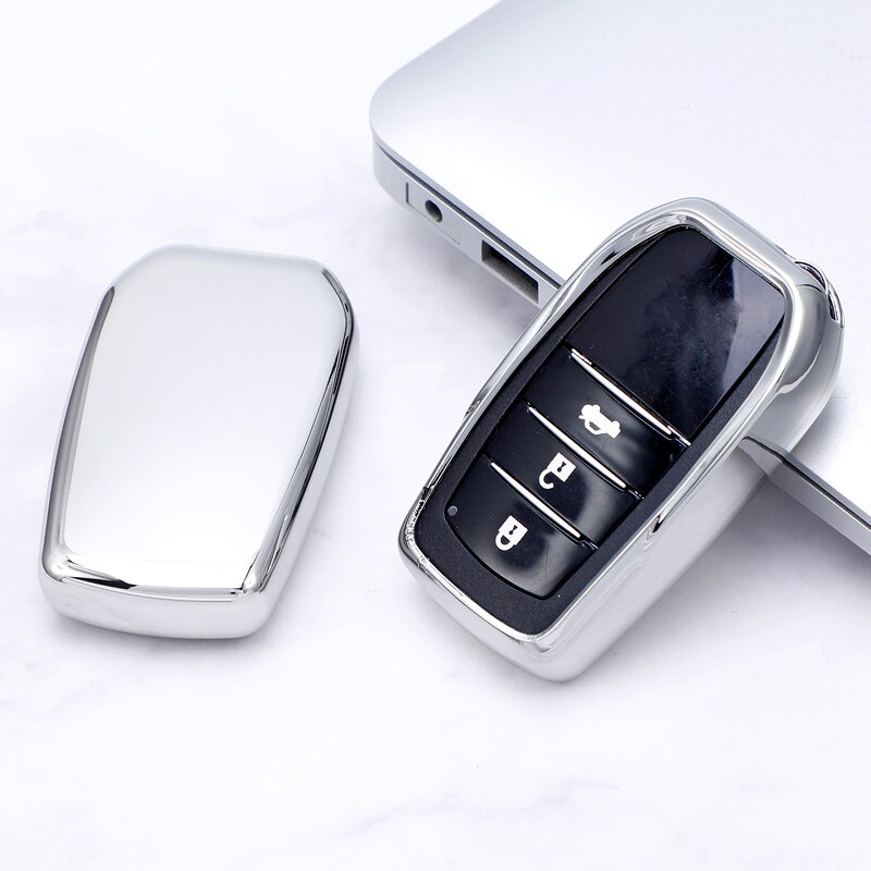 Soft tpu 2 3 4 napin kaukosäädin auton avaimen kuoren suojakotelo toyota chr c-hr land cruiser 200 avensis auris corolla älykäs avaimenperä: Hopea