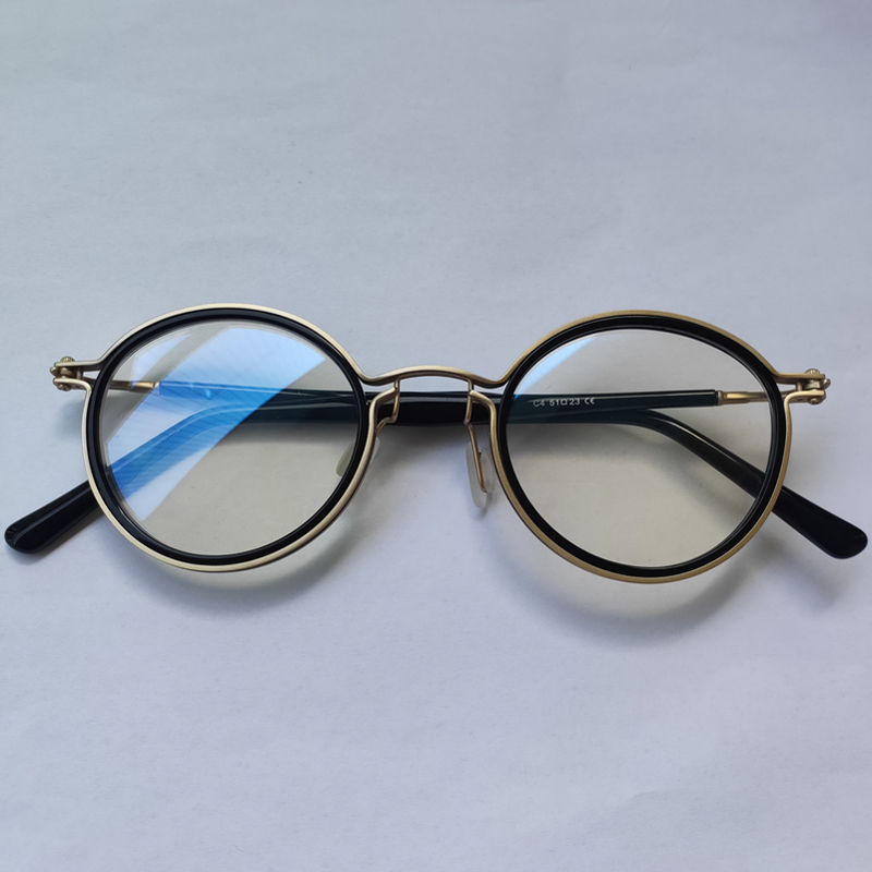 Japanische Hand-gemacht Hohl Titan Acetat retro Runde Brille Rahmen Für Männer Frauen Optische Verordnung Myopie Brillen Rahmen: Schwarz golden