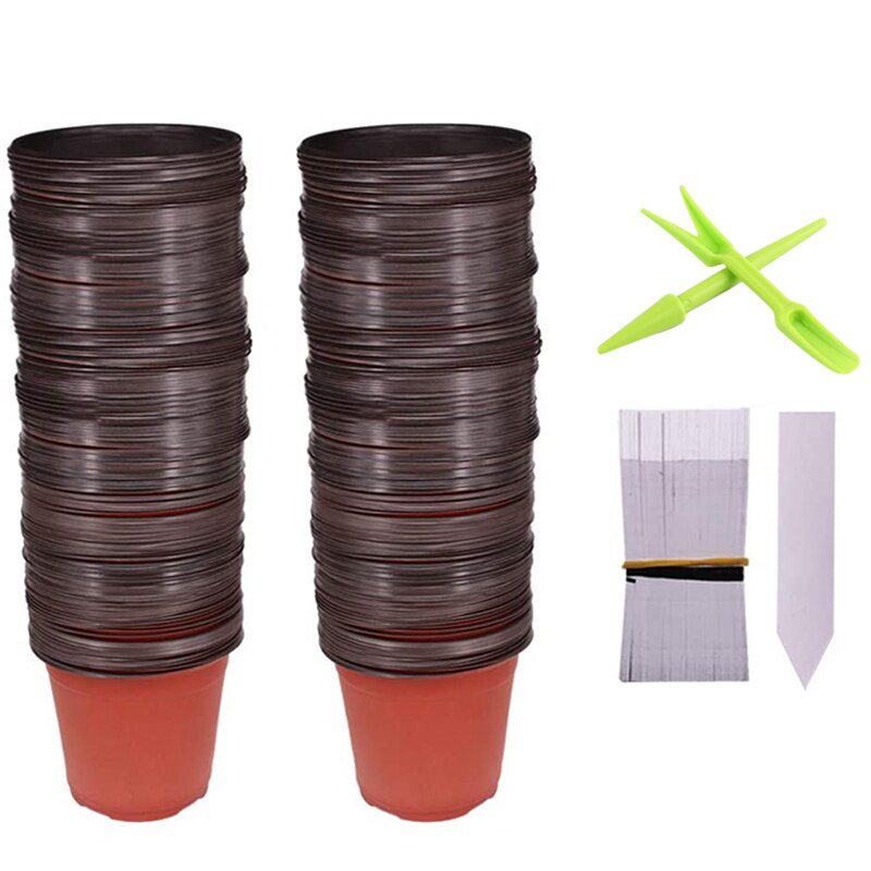 100 Packs 4-Inch Plastic Zaailing Plant Kwekerij Potten Met 100 Stuks Plant Label En 2 Transplantatie Gereedschap
