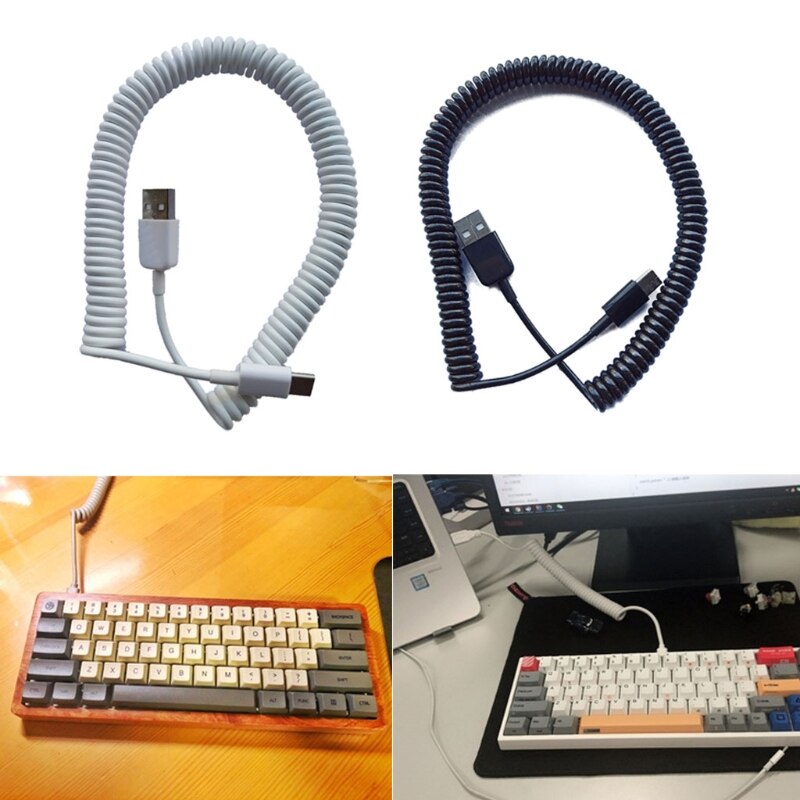 Type C Coiled Cable Wire Mechanical Keyboard GH60 USB Cable Type-C to USB Cable 090F