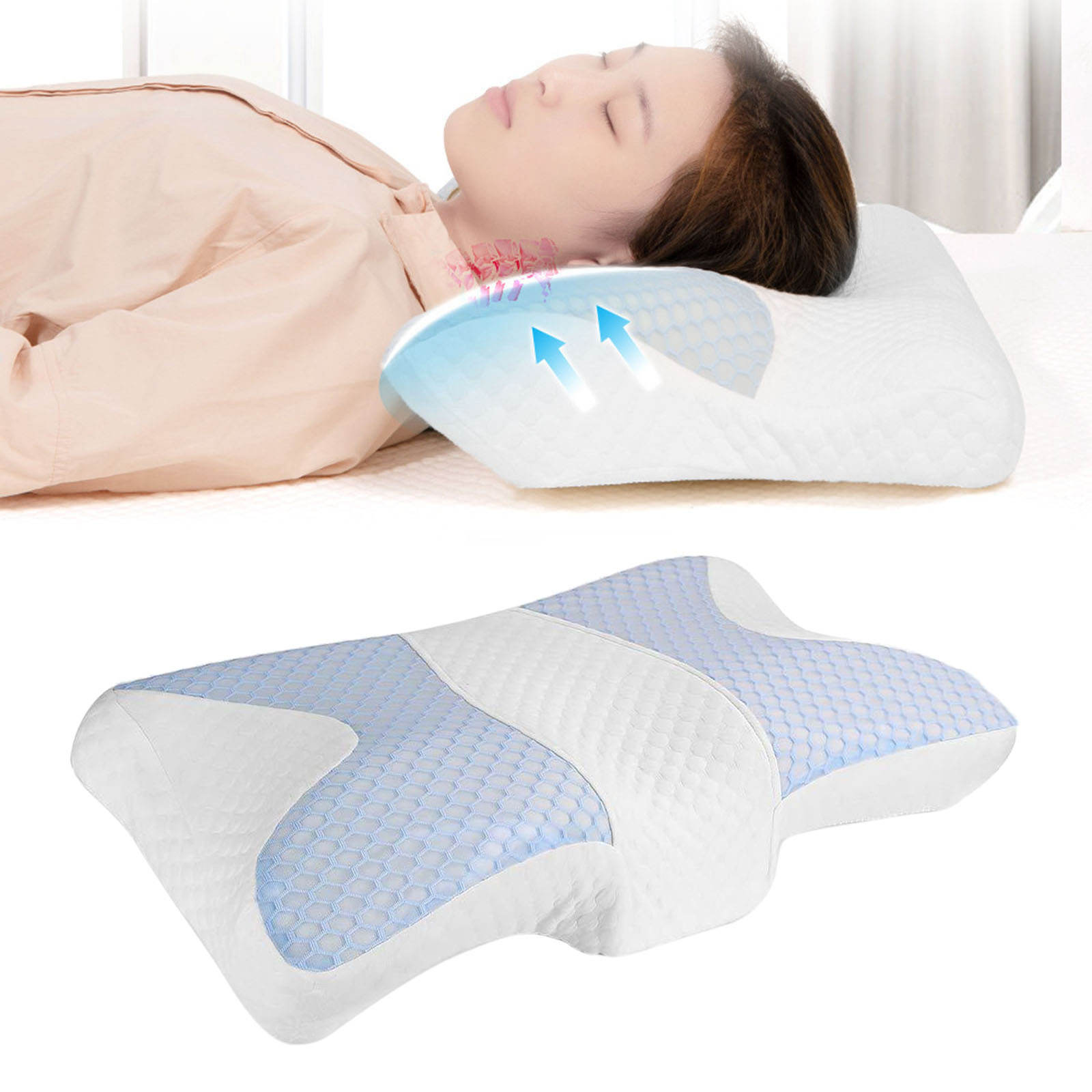 Cervical Memory Foam Pillow for Sleeping Orthopedic Neck Pillow with Contouring Neck Pain Ease for Side/Back/Stomach Sleeper