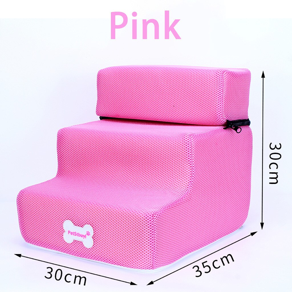 Breathable Mesh Foldable Pet Stairs Detachable Pet Bed Cat Dog Ramp 3 Steps Dog Training Stairs: Pink 