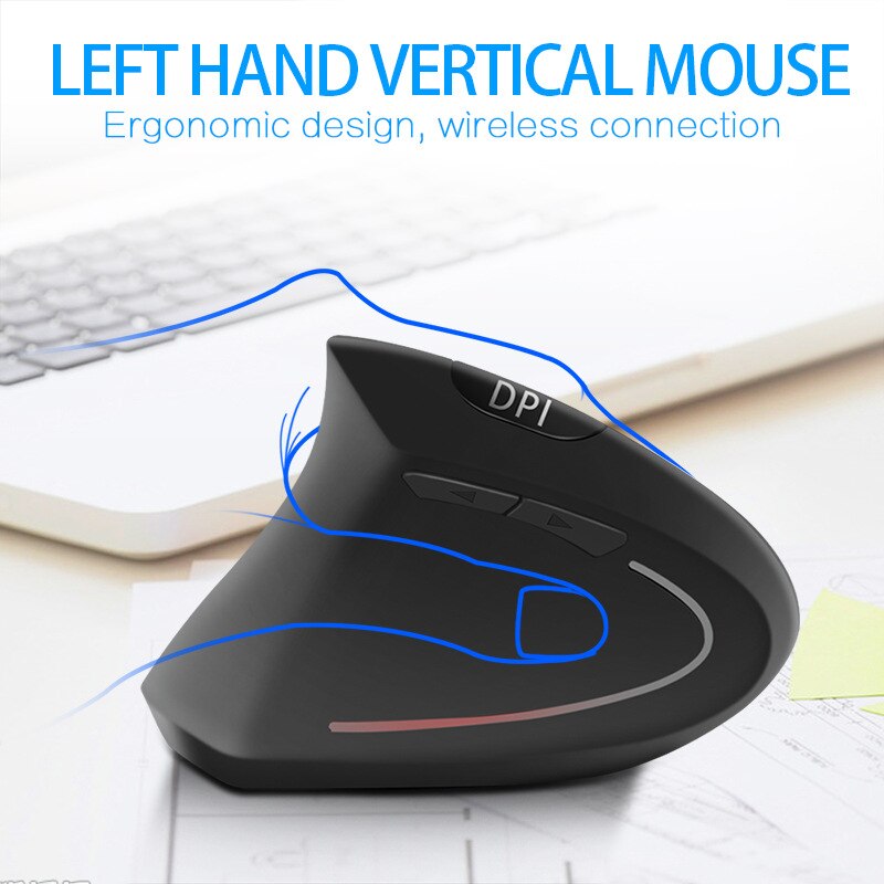 Wireless Left-handed Mouse Ergonomic Optical Vertical Gaming Mouse Rechargeable 1600DPI 5D Mice Mouse For Laptop PC