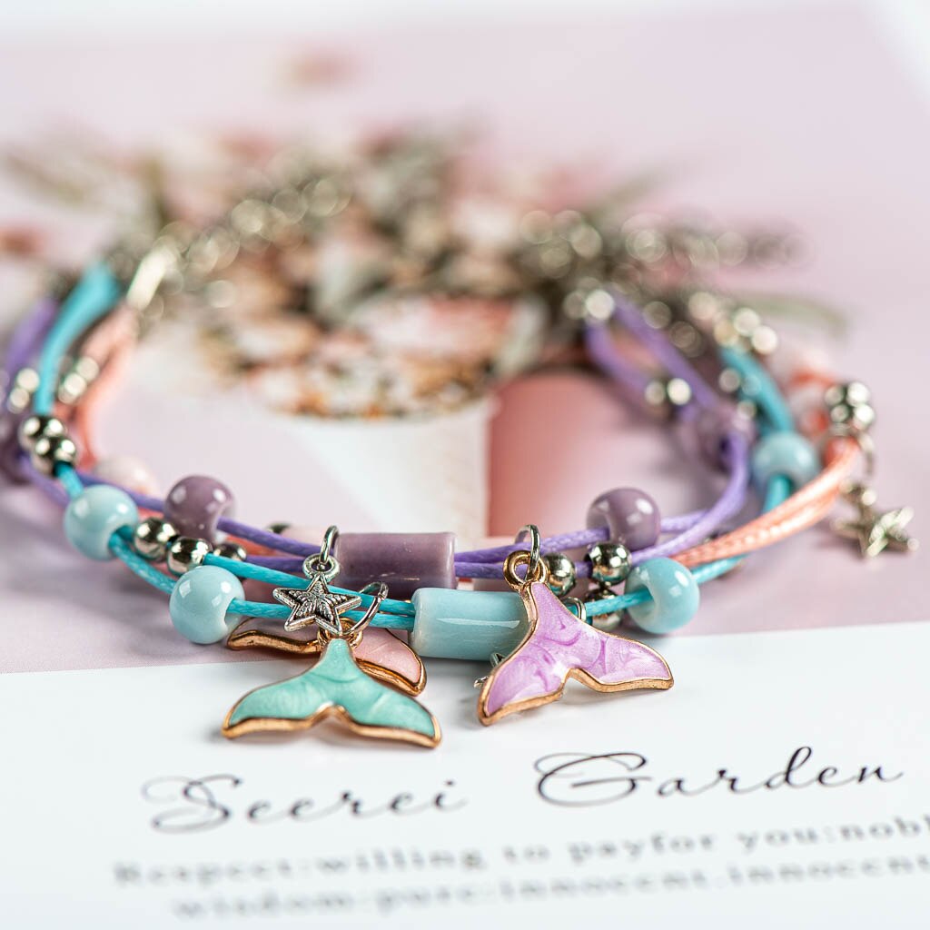 Leuke Walvis Keramiek Met Metalen Drip Glazuur Hanger Armband Hand-Wowen Charms Armbanden Armbanden # XN060
