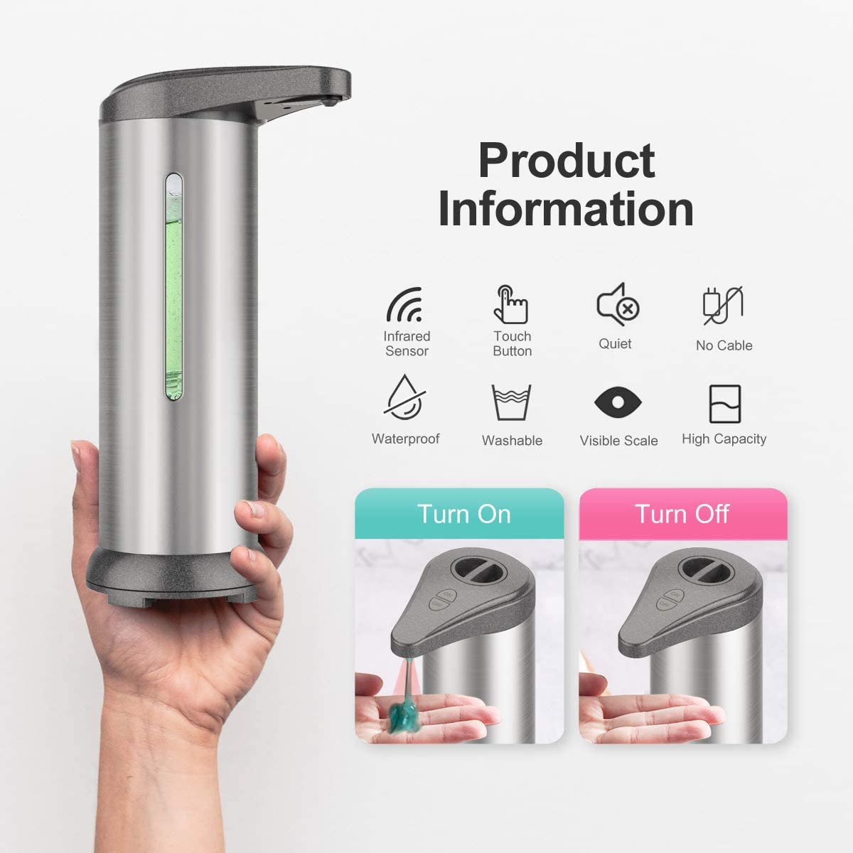 Automatisk såpedispenser berøringsfri såpedispenser infrarød bevegelsessensor vanntett base for baderom kjøkken såpedispenser