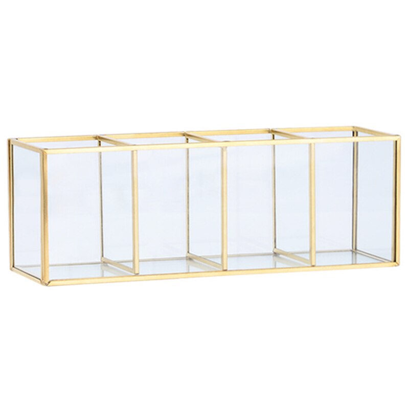 Nordic Gold Grid Glass Flip Storage Tank Box Luxury Modern Cosmetics Storage Box Container Micro-Landscape Flower Room