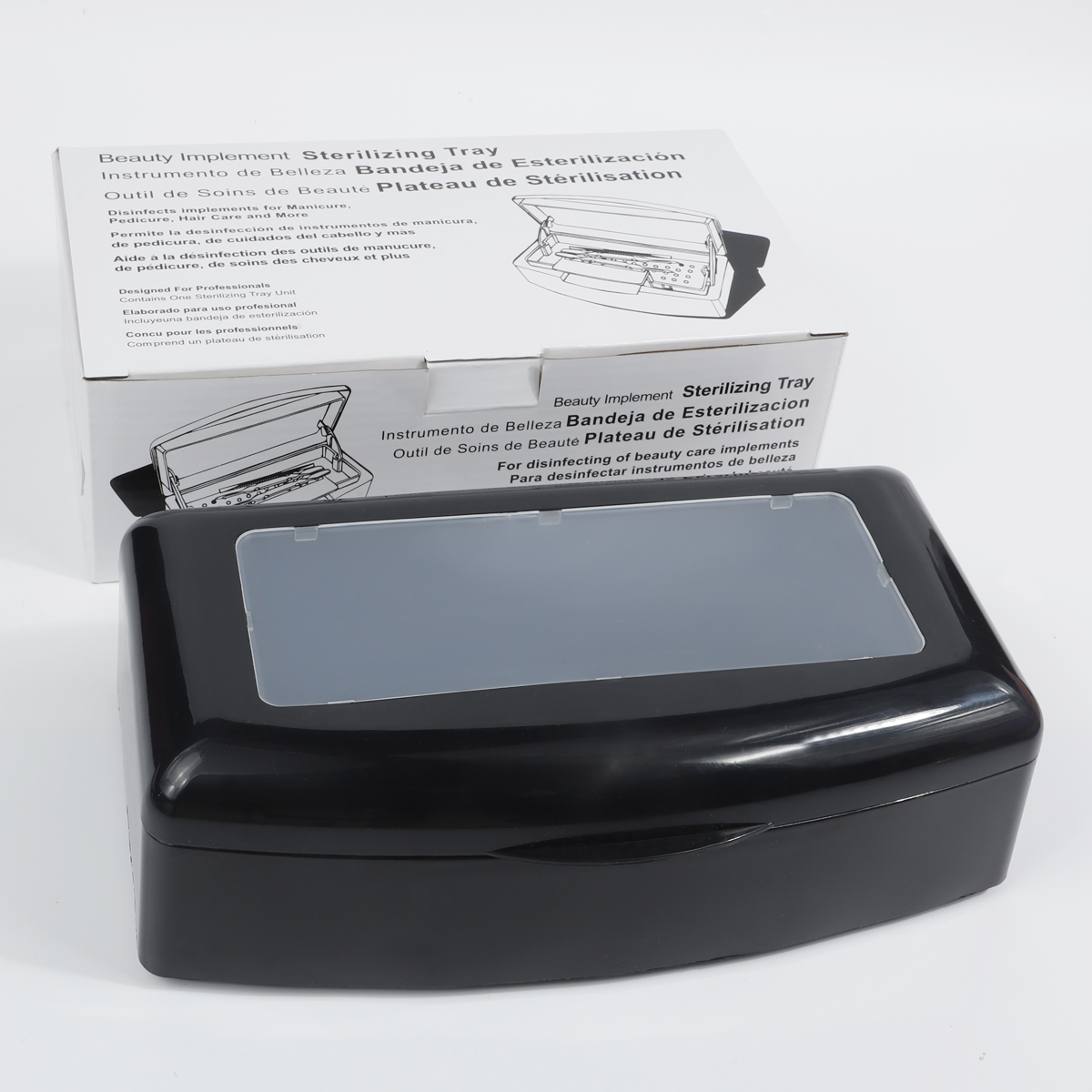 1 pz Vassoio sterilizzatore per utensili per unghie, scatola di disinfezione bianca per pinza metallica in acciaio, pinzette Pulitore per attrezzature Sterilizzazione pulita in plastica: nero