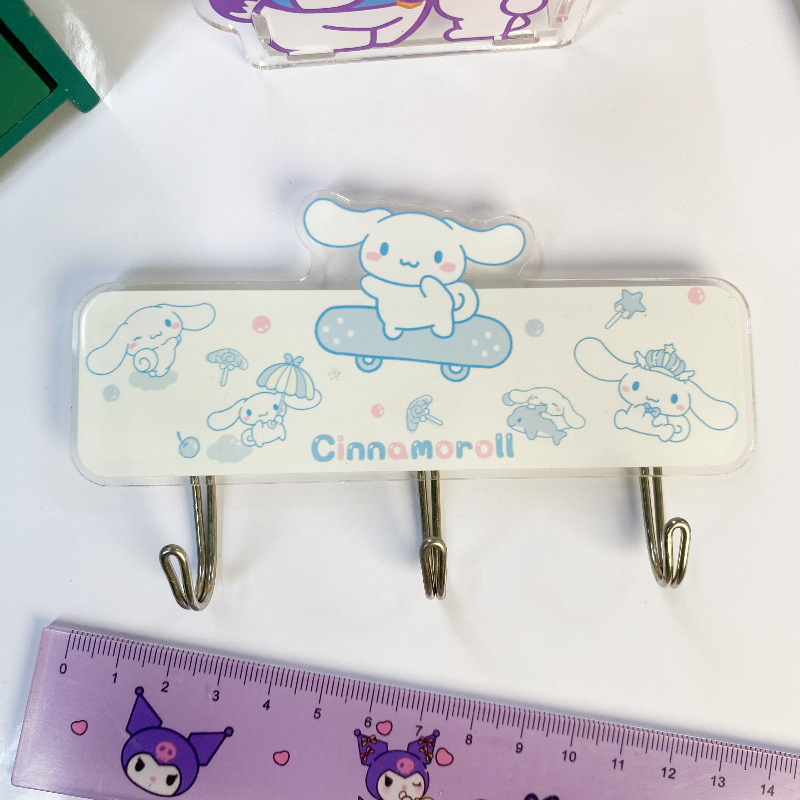 Sanrio Wall Hook Organizer Decorative Hello Kitty Kuromi Melody Cinnamoroll Acrylic Adhesive Wall Hooks Hangers Keys