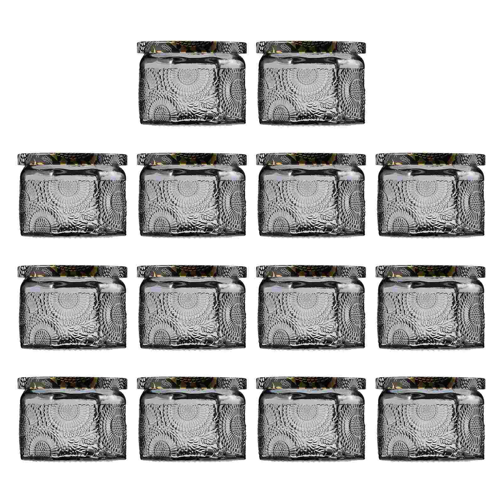 14pcs Embossed Glass Candle Jars Container with Lids Recyclable Candle jars: Grey