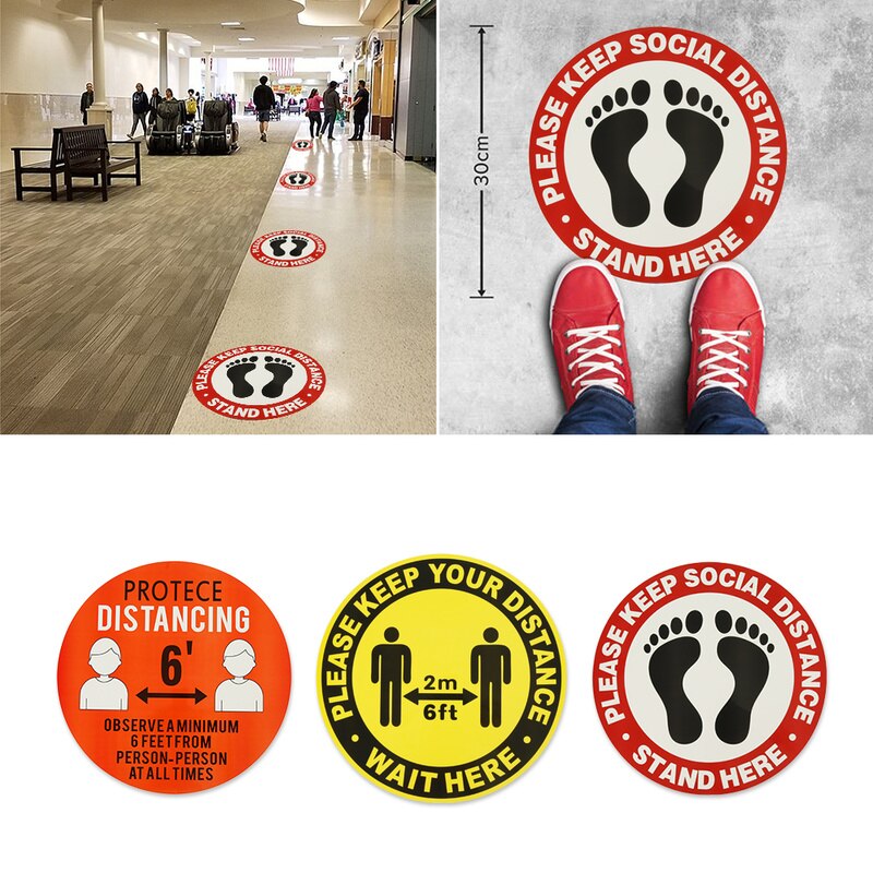 10pcs Social Distancing Sticker Notice Keep Distance PVC Non Slip Self Adhesive Safety Sign Subway Station Supermarket School