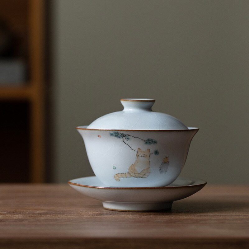 160ML Keramik Gaiwan Nette Katze Porzellan Terrine Chinesische Alte Glasur Jingdezhen Teaset Teekanne Schüssel für vielfältige Tee Porzellan: 05