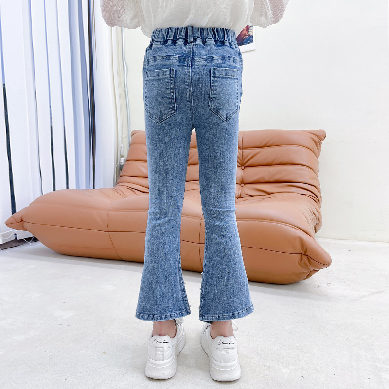 Mode Elastische Taille Jeans Meisje Kinderen Vintage Borduren Skinny Denim Broek Kinderen Esthetische Denim Broek Tiener Bodems