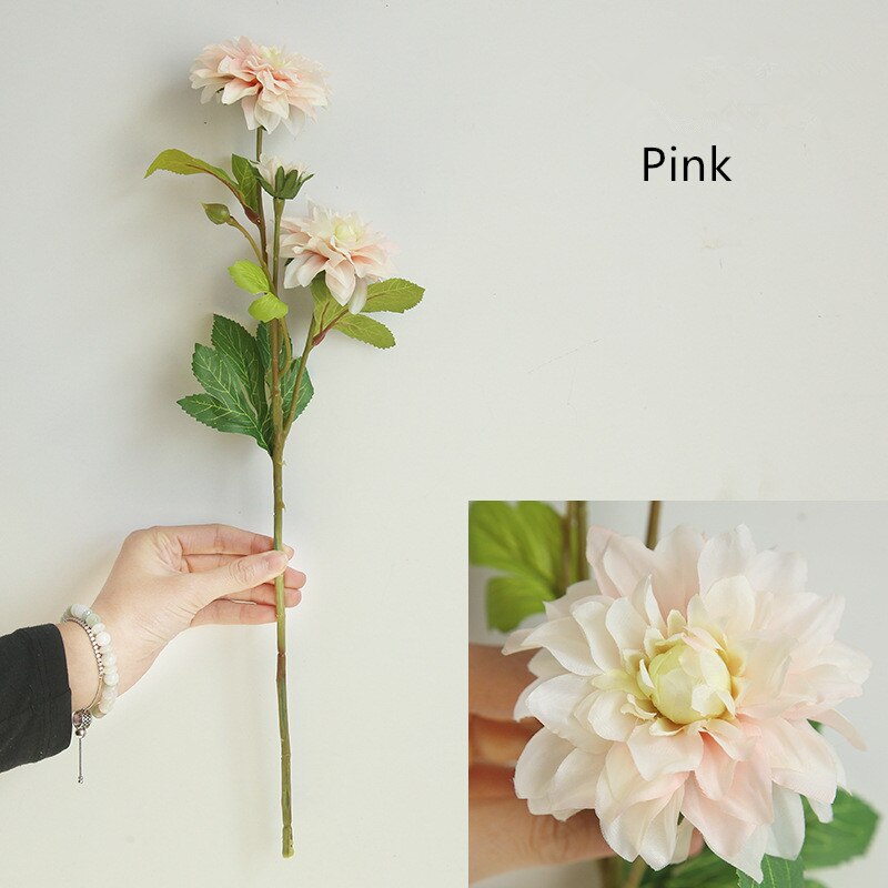 Dahlia kunstige blomsterproducent hjem juledekoration diy bryllup hånd blomst vej bly blomst væg materiale planter gren: Lyserød