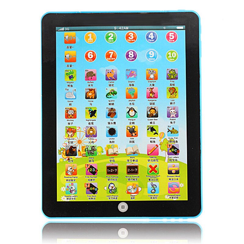 Modern Multi-functional Pad For Kid Children Learning English Chinese Educational Computer Mini Tablet Teach Toy: Blue