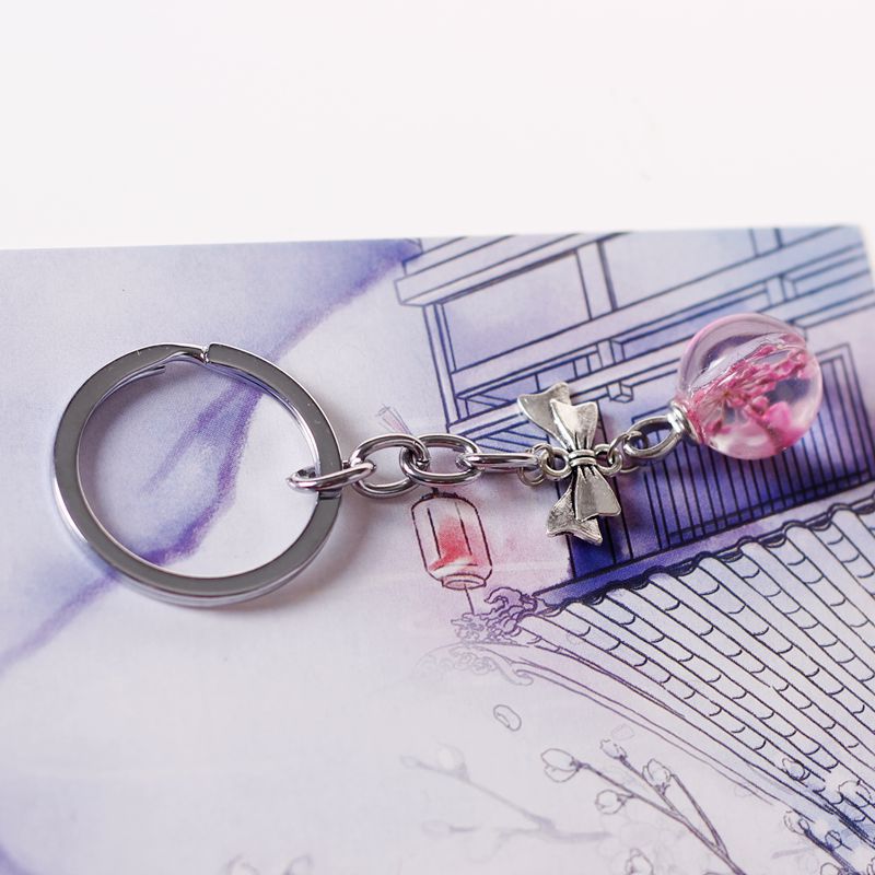 Ethnische Stil Einfache Schöne Getrocknete Blumen Glas Ball Legierung Bogen Anhänger Keychain Süße Mädchen frauen Schlüssel Tasche Zubehör