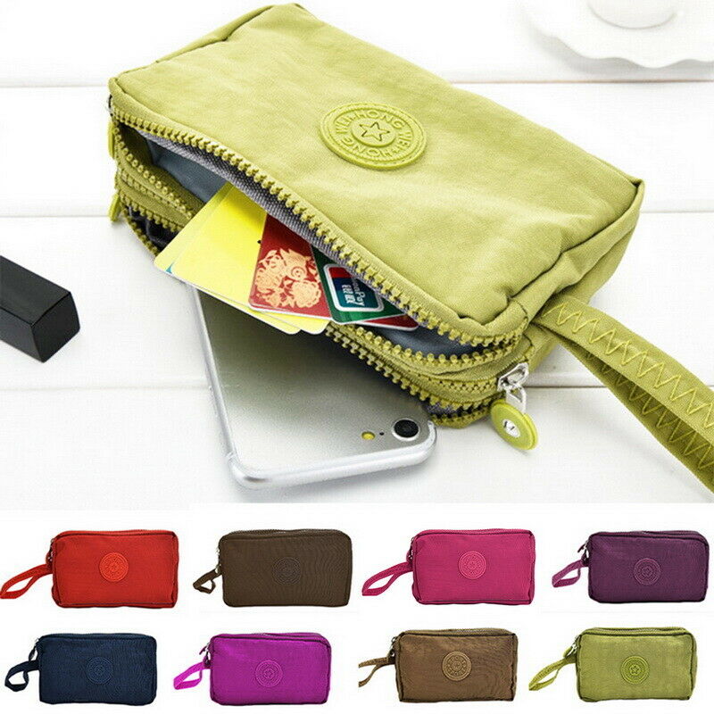 Billeteras de para mujer, Mini bolso de bolsillo para teléfono, tarjetero, cartera corta de tres capas con cremallera, cartera monedero