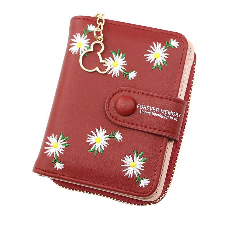 Flower Embroidery Women's Leather Wallet With Coin Pocket Short Purse For Female Ladies Clutch Bag Credit Card Holder