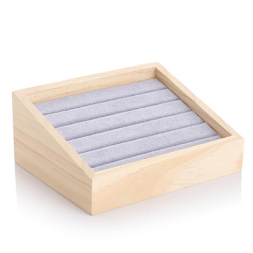 Bambus fløjl smykker display bakke ring æske øreringe halskæde armbånd vedhæng display organisator smykker opbevaring: Ringbakke grå velet