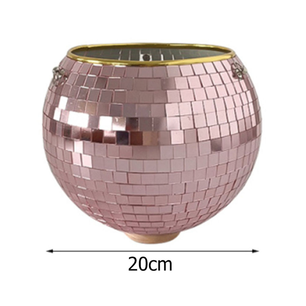 Disco Ball Hanging Flowerpot Round Mirror Planter Home Garden Ornament Vase Basket Boho Style Outdoor Home Yard Decoration : Rose 20cm