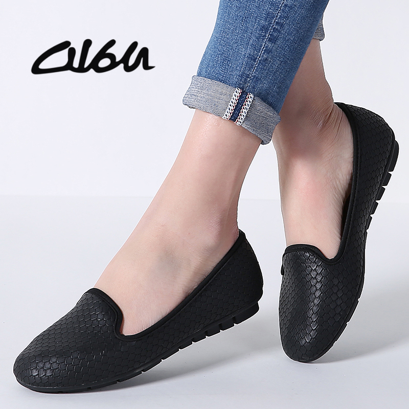 O16U mujer bailarina zapatos planos deslizamiento en PU piel de serpiente zapatos de barco mujer mocasines caminar Oficina Ballet zapatos planos señoras