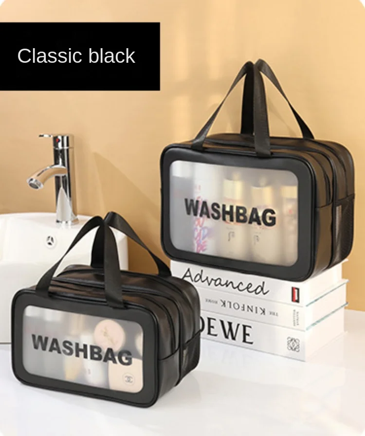 Thick Dry-Wet Separation Partition Toiletry Bag Portable Double-Layer Cosmetic Storage Bag for Travel, Beach, Pool Bathing: Dark Grey