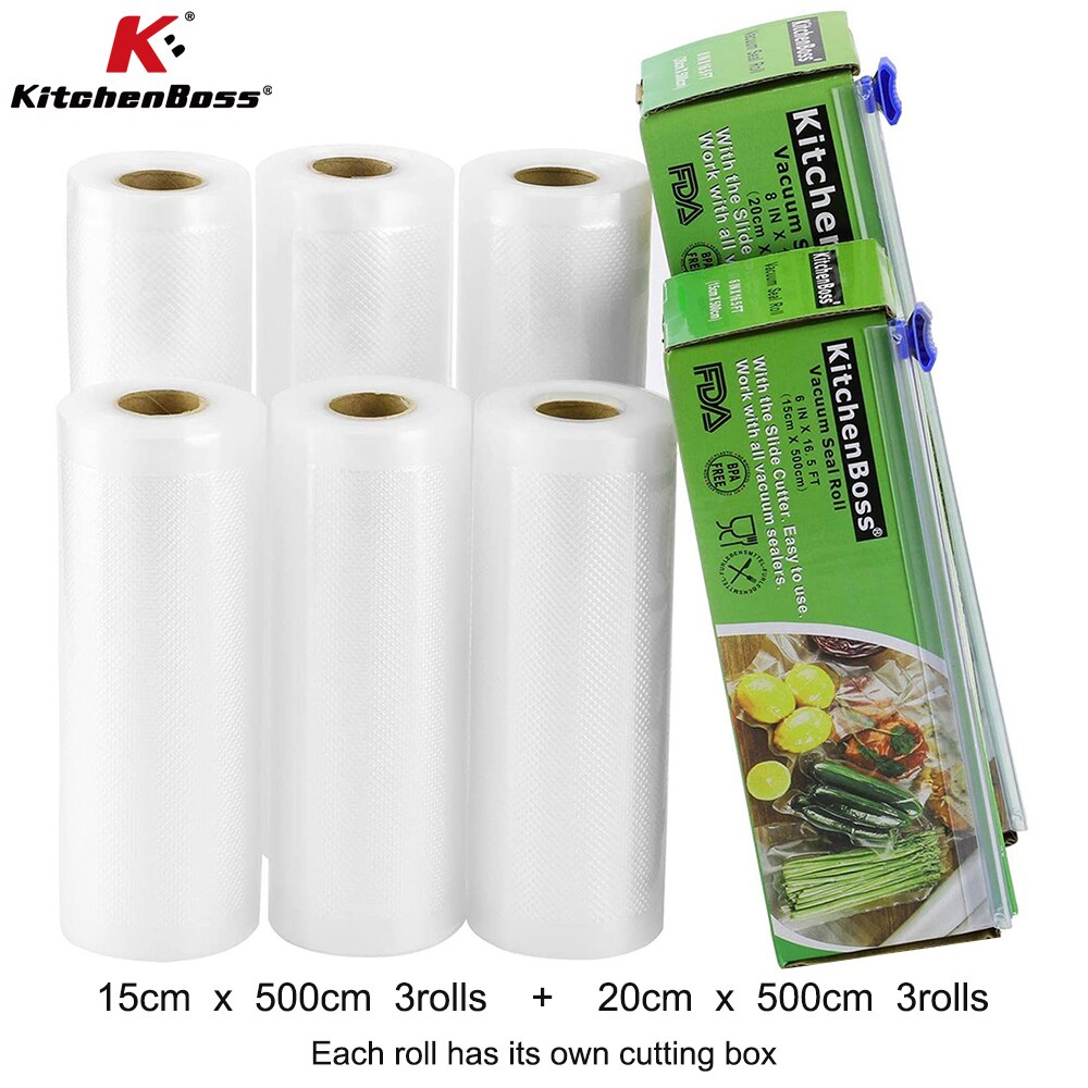 Vacuum Sealer Rolls Bag，15 and 20 x 500cm 6rolls Food vacuum Saver Bag Rolls with Cutter Box ，Sous Vide Roll Bag