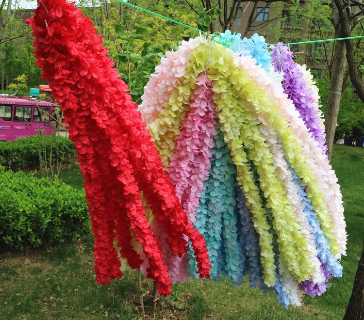 20/50 100Cm Kunstmatige Simulatie Hydrangea Orchidee Wisteria Bloem String Voor Diy Bruiloft Boog Vierkante Rotan Muur Opknoping Mand