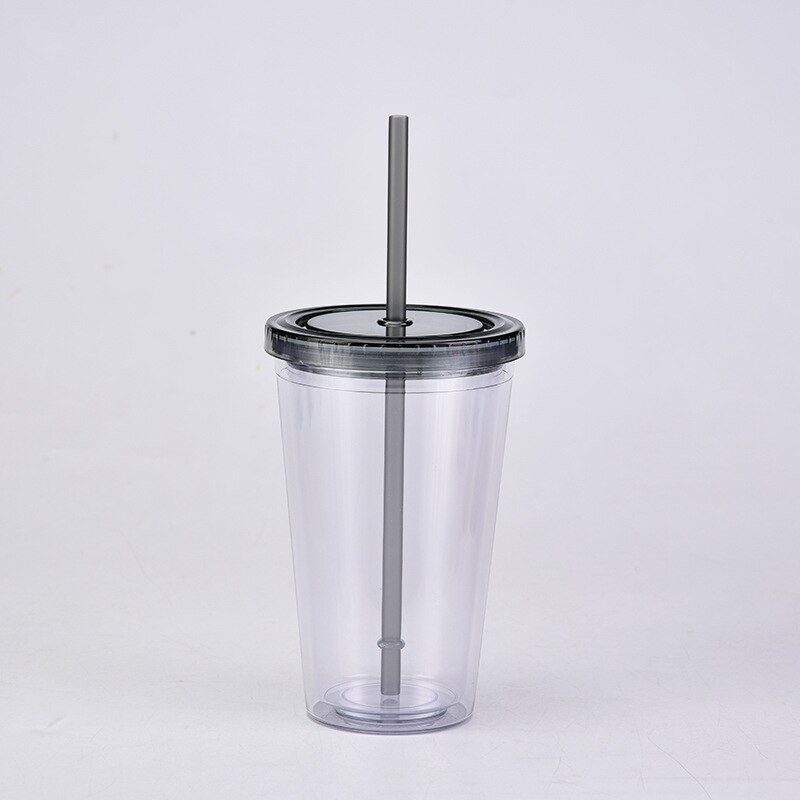 Vasos acrílicos transparentes de doble pared, vaso de plástico con pajillas, reutilizable, para bebidas frías y zumos, 16oz: K